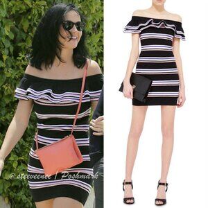 MSGM Off-The-Shoulder Stripe Knit Dress ASO Katy Perry